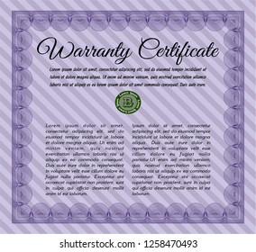 Violet Retro vintage Warranty Certificate. Vector illustration. Easy to print. Money Pattern design. 