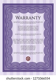 Violet Retro vintage Warranty Certificate. Vector illustration. Complex background. Perfect design. 