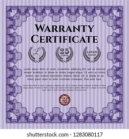 Violet Retro vintage Warranty Certificate. Detailed. With complex background. Money style design. 