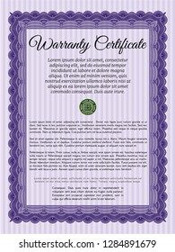 Violet Retro vintage Warranty Certificate. With linear background. Vector illustration. Nice design. 