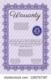 Violet Retro vintage Warranty Certificate. With great quality guilloche pattern. Retro design. Customizable, Easy to edit and change colors. 