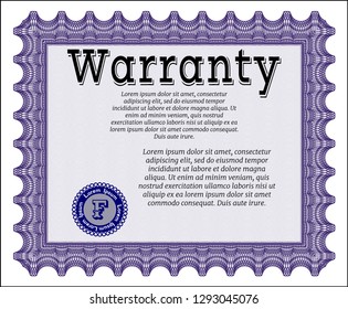 Violet Retro vintage Warranty Certificate. Vector illustration. With guilloche pattern and background. Money style design. 