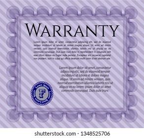 Violet Retro vintage Warranty Certificate. Detailed. Printer friendly. Money design. 