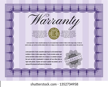 Violet Retro vintage Warranty Certificate. Superior design. With complex linear background. Vector illustration. 
