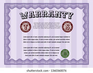 Violet Retro vintage Warranty Certificate. Money design. With linear background. Customizable, Easy to edit and change colors. 