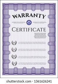 Violet Retro vintage Warranty Certificate. With quality background. Vector illustration. Money design. 