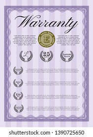Violet Retro vintage Warranty Certificate. Superior design. With linear background. Customizable, Easy to edit and change colors. 