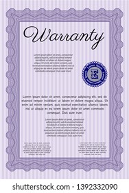 Violet Retro vintage Warranty Certificate. Detailed. With complex background. Sophisticated design. 