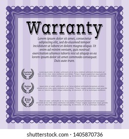 Violet Retro vintage Warranty Certificate. With quality background. Vector illustration. Sophisticated design. 