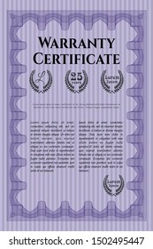 Violet Retro vintage Warranty Certificate. Easy to print. Vector illustration. Retro design. 