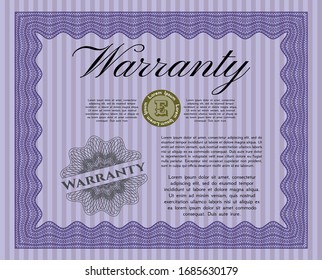 Violet Retro vintage Warranty Certificate. Excellent design. Customizable, Easy to edit and change colors. With guilloche pattern. 