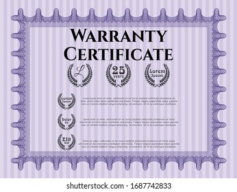 Violet Retro vintage Warranty Certificate. Money style design. With linear background. Customizable, Easy to edit and change colors. 