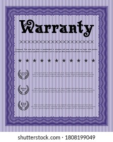 Violet Retro vintage Warranty Certificate. Money style design.  With guilloche pattern and background.  Vector illustration. 