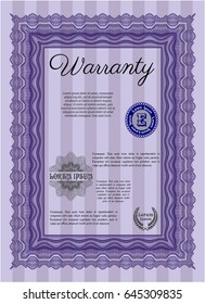 Violet Retro vintage Warranty Certificate. Modern design. Detailed. With complex background. 