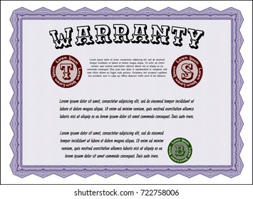 Violet Retro vintage Warranty Certificate. Customizable, Easy to edit and change colors. With guilloche pattern. Excellent design. 