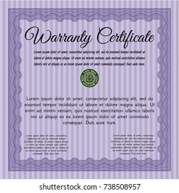 Violet Retro vintage Warranty Certificate. Vector illustration. With guilloche pattern. Money Pattern design. 