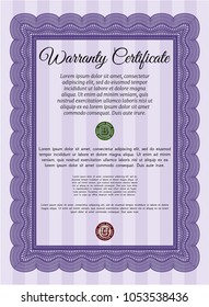 Violet Retro Warranty Certificate template. Modern design. Customizable, Easy to edit and change colors. With quality background. 