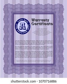  Violet Retro Warranty Certificate template. Superior design. Complex background. Vector illustration. 