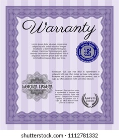 Violet Retro Warranty Certificate template. Money design. Printer friendly. Vector illustration. 
