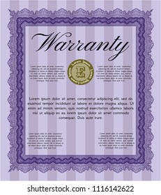 Violet Retro Warranty Certificate template. With guilloche pattern. Good design. Detailed. 