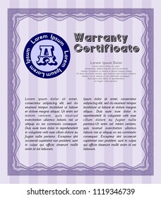 Violet Retro Warranty Certificate template. Easy to print. Beauty design. Customizable, Easy to edit and change colors. 