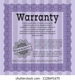 Violet Retro Warranty Certificate template. Modern design. With linear background. Customizable, Easy to edit and change colors. 