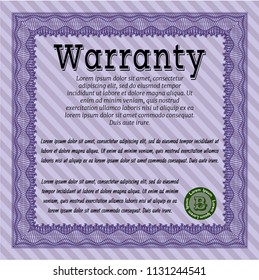 Violet Retro Warranty Certificate template. With guilloche pattern. Superior design. Customizable, Easy to edit and change colors. 