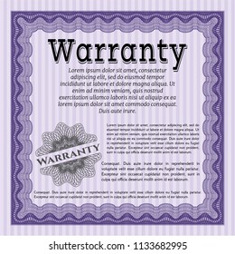 Violet Retro Warranty Certificate template. Money Pattern. Printer friendly. Vector illustration. 