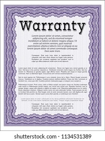 Violet Retro Warranty Certificate template. Artistry design. With complex linear background. Customizable, Easy to edit and change colors. 