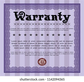 Violet Retro Warranty Certificate template. Elegant design. Vector illustration. With linear background. 