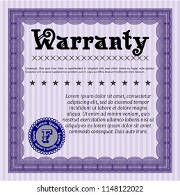 Violet Retro Warranty Certificate template. Vector illustration. Complex background. Money Pattern design. 