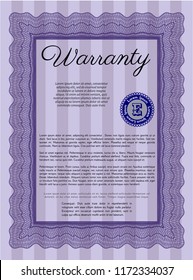 Violet Retro Warranty Certificate template. Lovely design. Vector illustration. Printer friendly. 