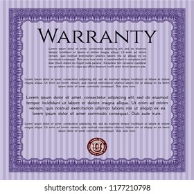 Violet Retro Warranty Certificate template. With complex background. Vector illustration. Artistry design. 