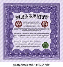 Violet Retro Warranty Certificate template. With great quality guilloche pattern. Modern design. Customizable, Easy to edit and change colors. 