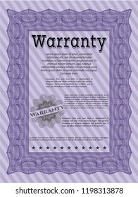 Violet Retro Warranty Certificate template. Artistry design. With complex linear background. Customizable, Easy to edit and change colors. 