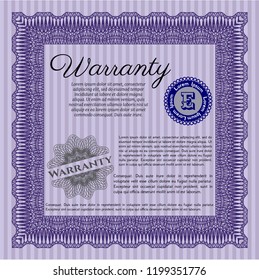 Violet Retro Warranty Certificate template. Nice design. Detailed. With quality background. 