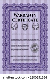 Violet Retro Warranty Certificate template. With great quality guilloche pattern. Retro design. Customizable, Easy to edit and change colors. 