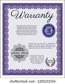 Violet Retro Warranty Certificate template. With quality background. Vector illustration. Elegant design. 