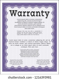 Violet Retro Warranty Certificate template. With quality background. Money Pattern. Detailed. 