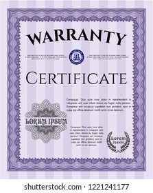 Violet Retro Warranty Certificate template. Easy to print. Vector illustration. Beauty design. 