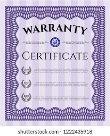 Violet Retro Warranty Certificate template. Vector illustration. Easy to print. Superior design. 