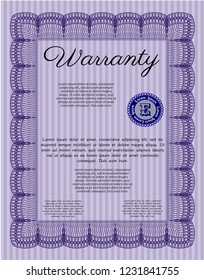 Violet Retro Warranty Certificate template. Elegant design. With complex linear background. Customizable, Easy to edit and change colors. 