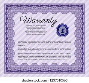 Violet Retro Warranty Certificate template. With guilloche pattern. Lovely design. Detailed. 