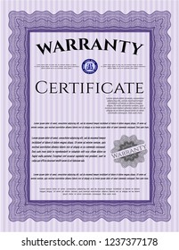 Violet Retro Warranty Certificate template. With great quality guilloche pattern. Artistry design. Customizable, Easy to edit and change colors. 