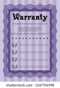 Violet Retro Warranty Certificate template. Money Pattern. Printer friendly. Detailed. 