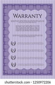Violet Retro Warranty Certificate template. Vector illustration. Easy to print. Money Pattern. 