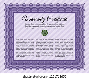 Violet Retro Warranty Certificate template. Money design. Customizable, Easy to edit and change colors. With complex background. 