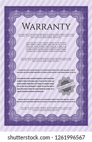 Violet Retro Warranty Certificate template. Elegant design. With guilloche pattern. Customizable, Easy to edit and change colors. 