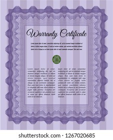 Violet Retro Warranty Certificate template. Detailed. Printer friendly. Money Pattern. 