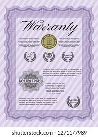 Violet Retro Warranty Certificate template. Excellent design. Detailed. With great quality guilloche pattern. 